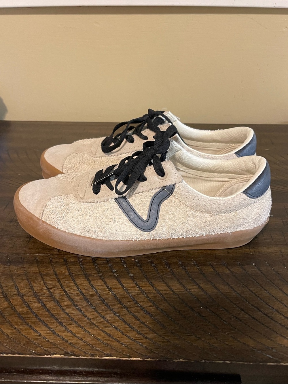 Vans Women’s Beige Suede Sneakers with Black Trim